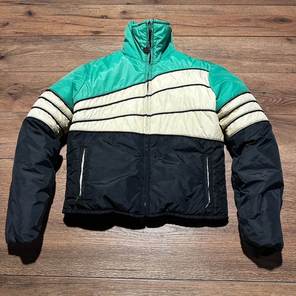 Vintage Alpine Designs Green Cream Black Goose Down Puffer Jacket Unisex Medium